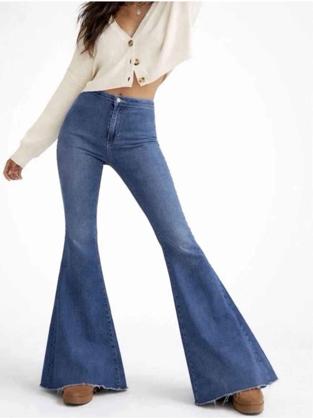 Free People Just Float On Flare Bell Bottom Jeans Blue High Rise Size 24
